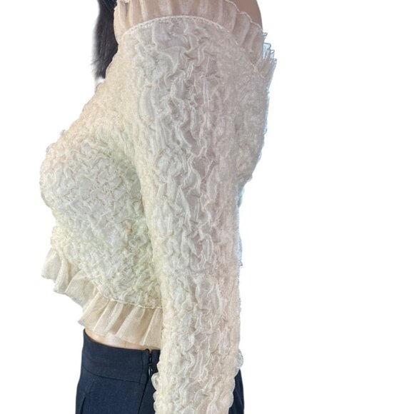 Zara Off the Shoulder Cropped Tulle Ruffle Trim Top in Pale Yellow Size Small - Picture 5 of 6